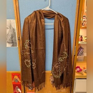 Brown Parishma Style Embroidered Scarf